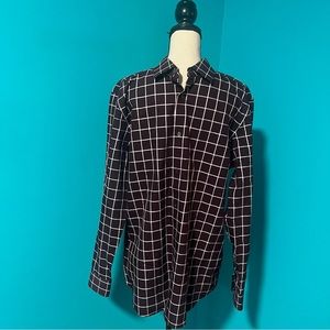 Banana Republic L Camden Fit Non Iron Burgundy White Plaid Dress Shirt